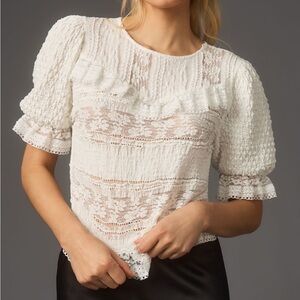 Anthropologie Puff-Sleeve Lace Blouse Size Large